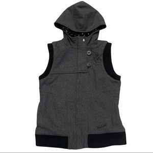 WOOLRICH Women’s Lt Charcoal Heather Wool Sleeveless Quilted Lining Hoodie Vest